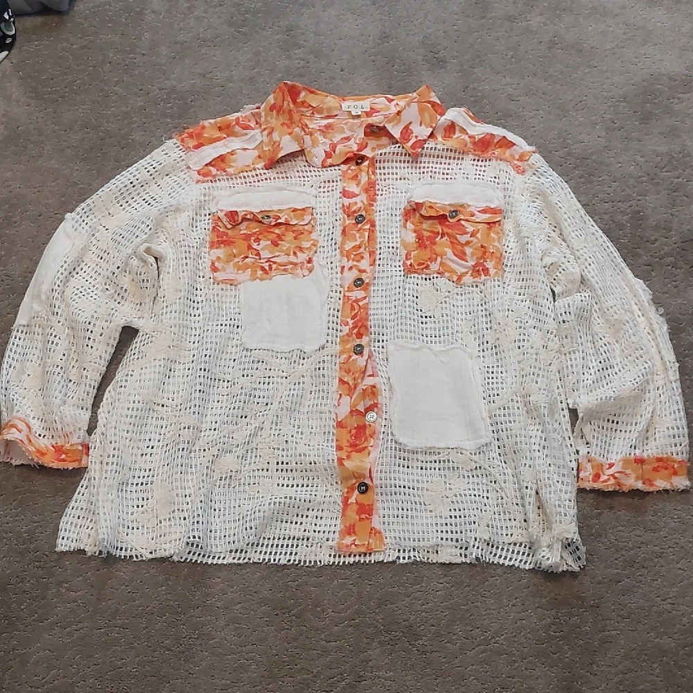 POL Tangerine and White With Floral Crochet Detail NWOT - Picture 6 of 7